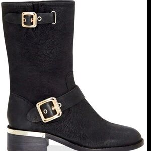 Vince Camuto Windy Moto Black Leather Ankle Boots size 8.5